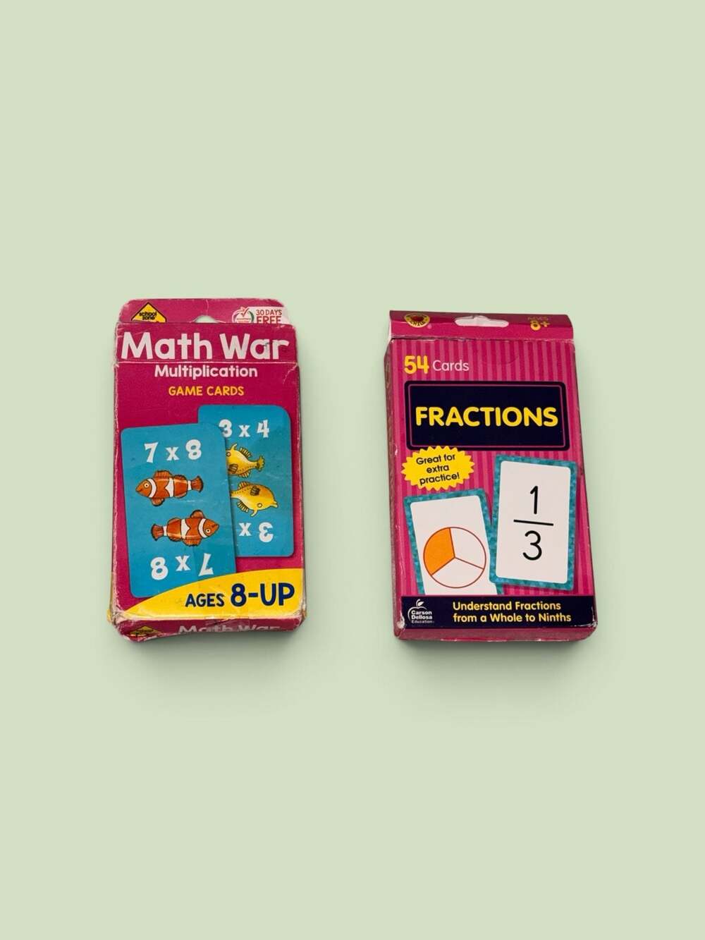 School Zone Math War Multiplication  Cards & Carson Dellosa Fractions Cards